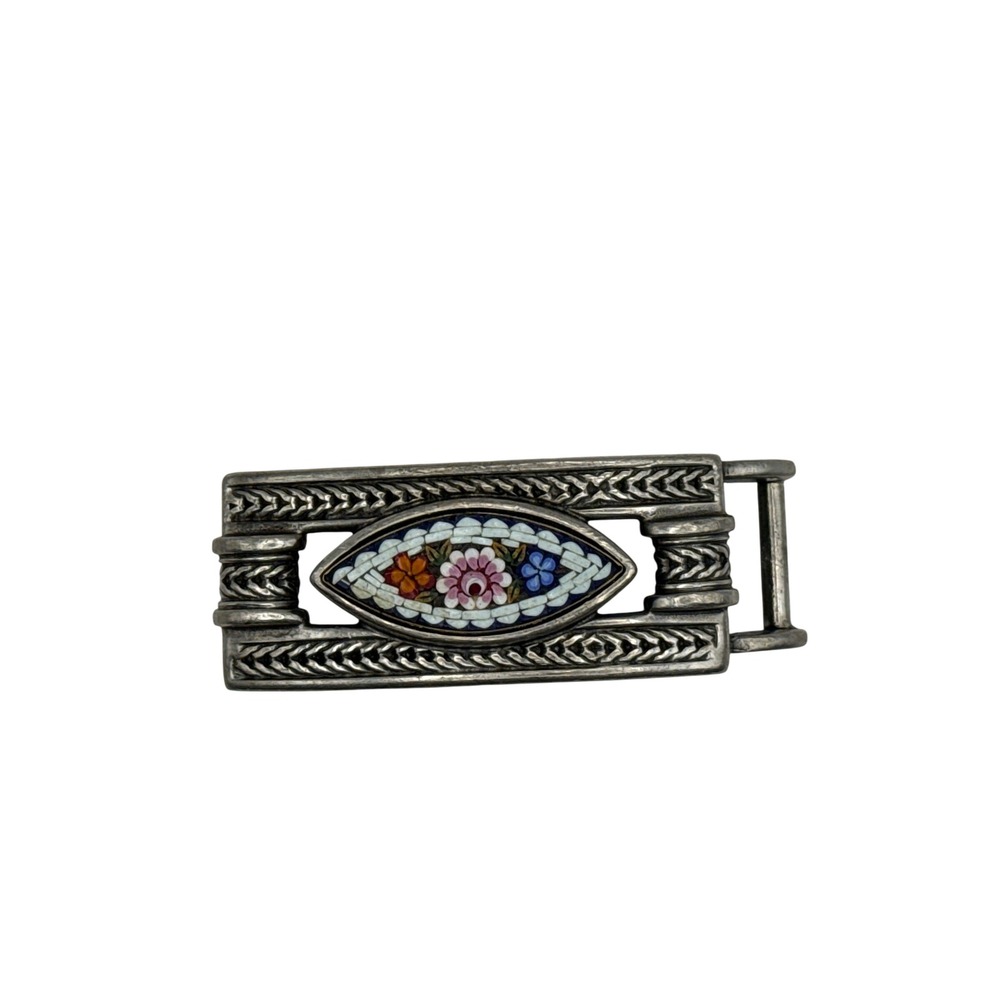 Ben-Amun Belt Buckle Womens Silver Micro Mosaic Floral Vintage Isaac Manevitz